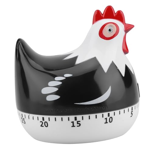 WPKD BLUEIY Küchen Timer,Eieruhren mit klingelnden Erinnerung,PP Elektronische Elemente,Huhn Form Muster Mechanische Countdown,für Kochen Backen Training (6,5 * 6,5cm,Schwarz) von WPKD BLUEIY