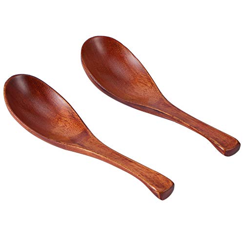 WPKD BLUEIY 2 Stück Haushaltsküche Holz Suppe Kurzgriff Löffel Geschirr Besteck 20 cm lang Holz von WPKD BLUEIY