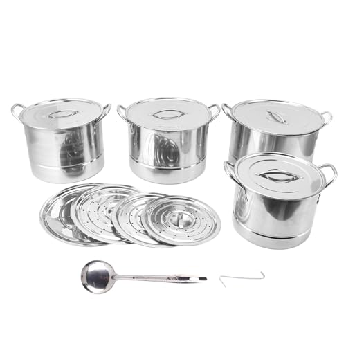 WPKD BLUEIY 4-teiliges Suppentopf-Set, Edelstahl-Mehrzweck-Saucentöpfe mit 8 Deckeln zum Kochen, Dämpfen, Braten, Küchenkochgeschirr, je 2,5 l, Silber von WPKD BLUEIY