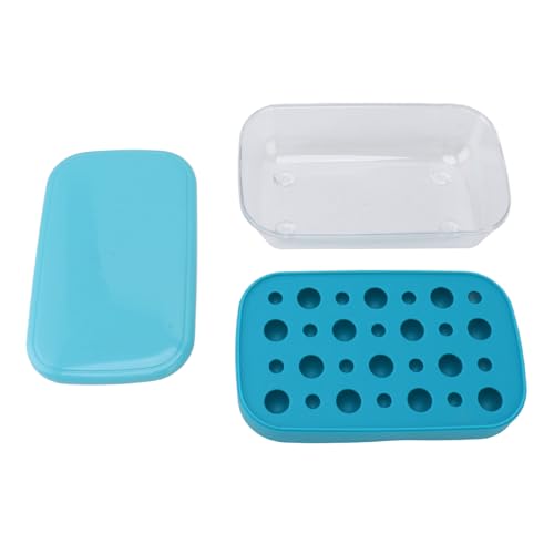 WPKD BLUEIY Easy Release Eiswürfelform, 2 Schichten Runde Eiswürfelbereiter mit Deckel und Mülleimer, Flexible Pops für Whiskey, Cocktail, Kaffee, Weiß und Blau von WPKD BLUEIY