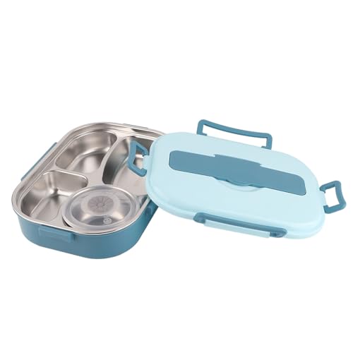 WPKD BLUEIY Edelstahl Lunchbox 4 Gitter Tragbare Bento Box Frischhaltedose mit Suppenschüssel Blau Ideal für Studenten und Erwachsene von WPKD BLUEIY
