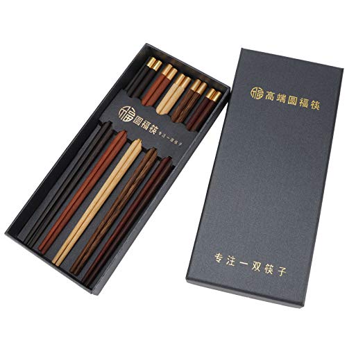 WPKD BLUEIY Essstäbchen aus Holz, wiederverwendbares Geschirr für Sushi, Geschenke für Haushalt Essutensilien Küchenbedarf 10 Paar 24 cm lang Holz-Finish von WPKD BLUEIY