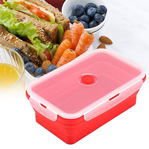 WPKD BLUEIY Faltbare Lunchbox aus lebensmittelechtem Silikon, tragbar, rechteckig, 1200 ml, Bento-Box, mikrowellengeeignet, Blau und Rot von WPKD BLUEIY