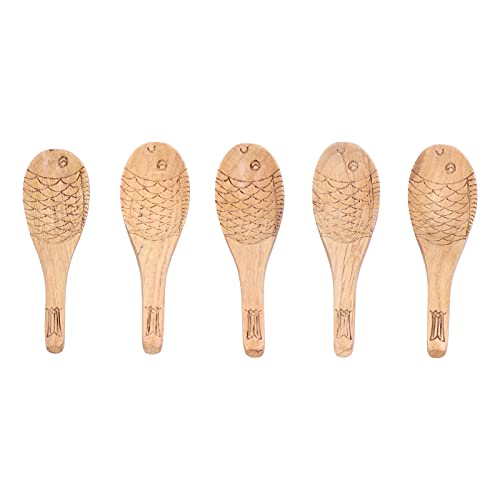 WPKD BLUEIY Großes Suppenlöffel-Set mit langem Griff, 5 Holzlöffel für Suppe, Brei und heißen Topf, inklusive geschnitztem Löffel in Fischform und Weinlöffel aus Edelstahl, 125 ml und 250 ml von WPKD BLUEIY