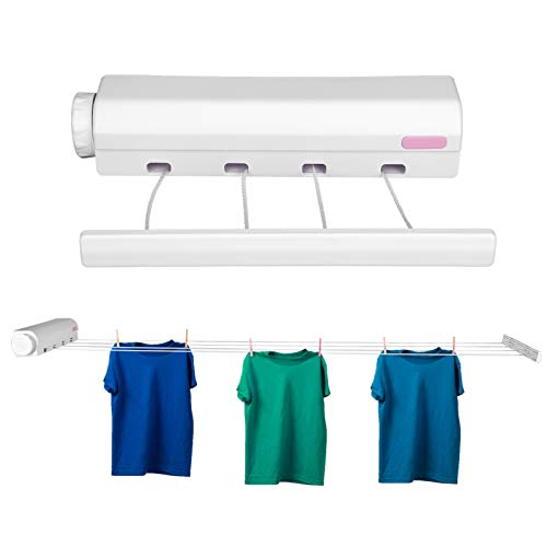 WPKD BLUEIY Wäscheleine Ausziehbar,Mehrere Linien Einziehbar Wäscheleine,Teleskop Wäscheleine Kleidung,Einstellbare Länge,Wand Montiert,für Balkon,Waschküche,Wohnung(4 Seile,3.2m) von WPKD BLUEIY