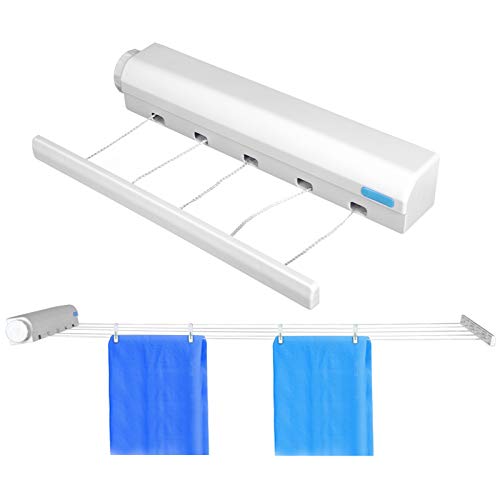 WPKD BLUEIY Wäscheleine Ausziehbar,Mehrere Linien Einziehbar Wäscheleine,Teleskop Wäscheleine Kleidung,Einstellbare Länge,Wand Montiert,für Balkon,Waschküche,Wohnung(5 Seile,3.75m) von WPKD BLUEIY