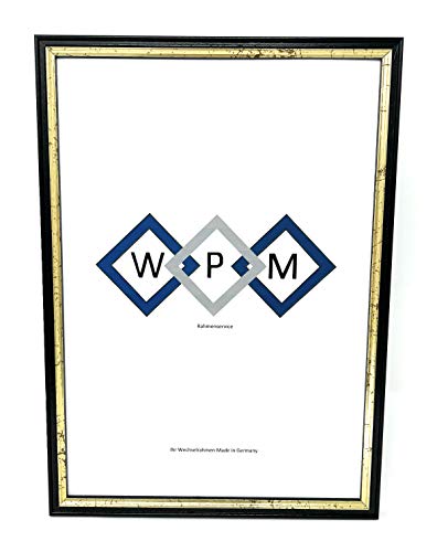 Bilderrahmen aus Holz, Schwarz/Gold, DIN A4, Braun/Gold Din A4 /WPM - Wechselrahmen Profil 6-55 (Schwarz/Gold DIN A4,) von WPM Rahmenservice