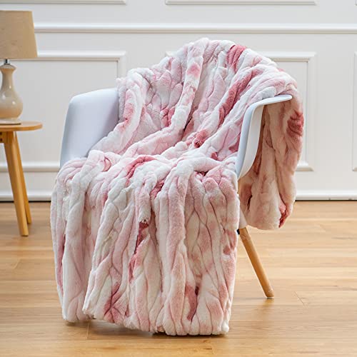 WPM WORLD PRODUCTS MART Superweiche Kunstfell-Überwurfdecke, luxuriös, gemütlich, Plüsch-Decke für Couch, Sofa, Bett, Stuhl, wendbar, flauschig, Kunstfell-Samtdecke, 127 x 152 cm (rosa Bedruckt) von WPM WORLD PRODUCTS MART