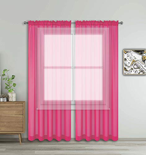 WPM WORLD PRODUCTS MART Hot Pink Fenster durchscheinende Behandlung Paneele schöne Stangentasche Voile Elegance Vorhänge Vorhänge für Wohnzimmer, Schlafzimmer, 2er-Set (Hot Pink, 213.4 cm lang) von WPM WORLD PRODUCTS MART