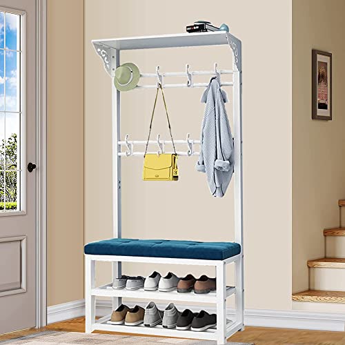 Garderobenständer, Freistehende Garderobe mit Schuhregal 2 Ablagen, Garderobe mit Sitzbank, Industrie-Design, für Flur Schlafzimmer Wohnzimmer L:80/100CM von WPPTNSFY