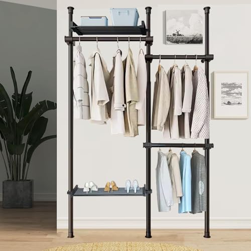 WPPTNSFY Teleskopstange Kleiderständer Garderobenständer, Teleskop Garderoben System Regalsystem mit Paletten und Körben, Höhe und Breite Verstellbarer, für Schlafzimmer Wohnzimmer von WPPTNSFY