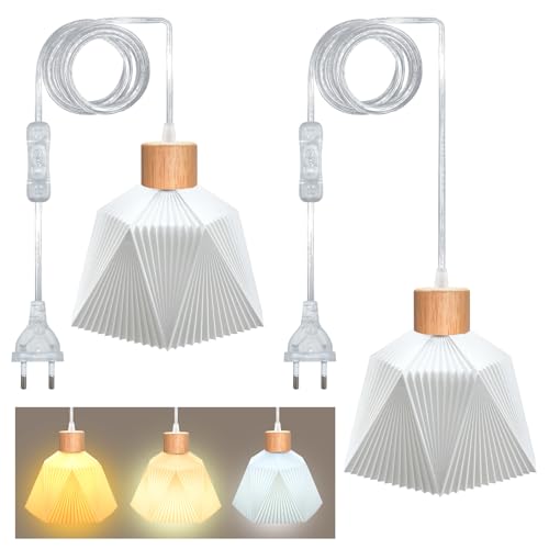 3D Gedruckte Hängelampe Kit mit Stecker 2 Stück, Lampenfassung E27 mit 500CM Transparent Kabe und Mehrseitig Form 3D Lampenschirm, Pendelleuchte mit Stecker, Lampenkabel mit Schalter, Moderner Stil von WPQIUZS