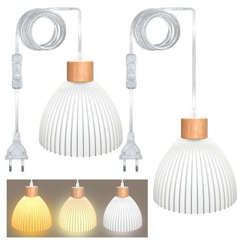 3D Gedruckte Hängelampe Kit mit Stecker 2 Stück, Lampenfassung E27 mit 500CM Transparent Kabe und Weiß 3D Lampenschirm, Pendelleuchte mit Stecker, Fassung Lampenkabel mit Schalter, Moderner Stil von WPQIUZS