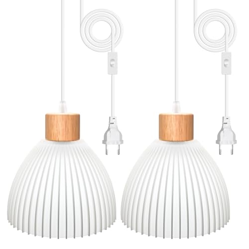 3D Gedruckter Hängelampe Kit mit Stecker 2 Stück, Lampenfassung E27 mit 500CM Kabel und 3D Streifen Lampenschirm, Pendelleuchte mit Stecker, Lampenkabel mit Schalter, Moderne Innenstil Licht von WPQIUZS