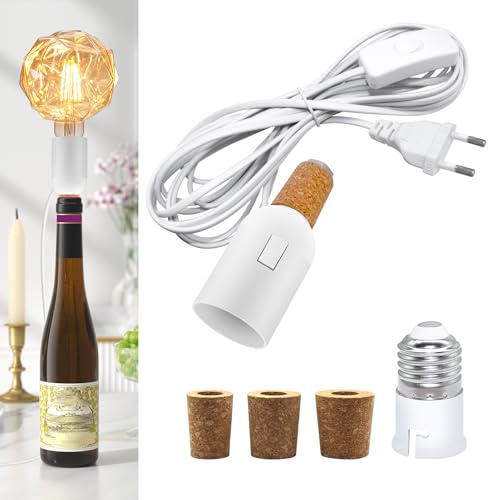 B22 Lampenfassung für Flaschen, 240CM Kabel E27 Fassung mit B22 Konverter, Flaschenlicht Flaschenadapter Lampe mit 3 Korke, Weiß Flaschenlampe Aufsatz, Tischlampe Kit für Vielfältig Flaschen B22 Lampenfassung für Flaschen, 240CM Kabel E27 Fassung mit B22 Konverter, Flaschenlicht Flaschenadapter Lampe mit 3 Korke, Weiß Flaschenlampe Aufsatz, Tischlampe Kit für Vielfältig Flaschen von WPQIUZS