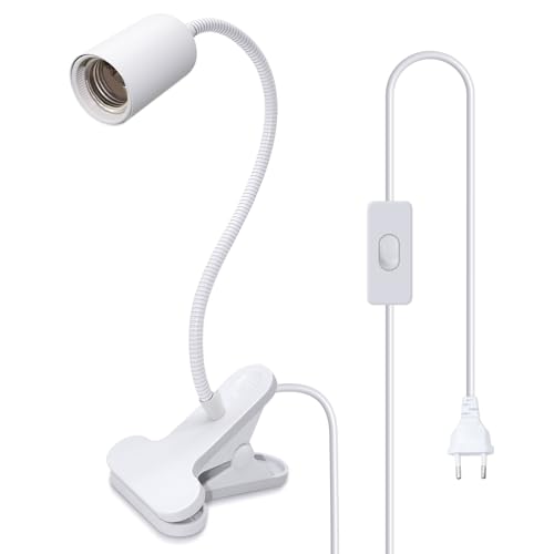WPQIUZS E27 Klemmlampe mit 240CM Kabel, 360°Einstellbar 40CM Flexiblem Schwanenhals Lampe, Klemmleuchte mit Schalter, Klemmlampe mit Stecker, Lampenfassung mit Clip, Klemmleuchte Fassung Bettlampe von WPQIUZS