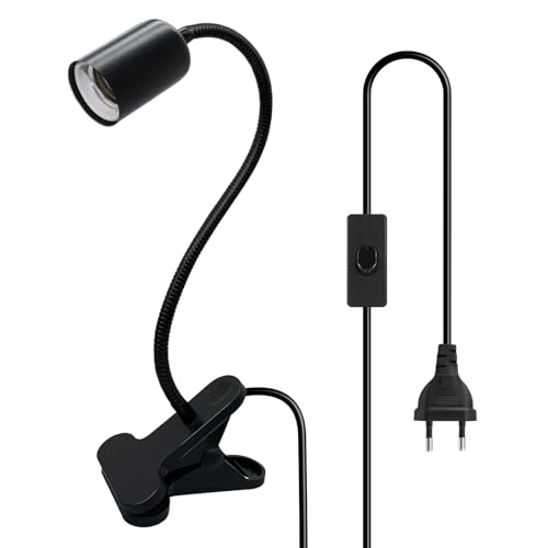 WPQIUZS E27 Lampenfassung mit Clip und 240CM Kabel, 360°Verstellbarer 40CM Schwanenhals, Klemmleuchte mit Schalter, Klemmlampe mit Stecker, Tischlampe, Lampe Bett, Fassung für Lesen Pflanzenwachse von WPQIUZS