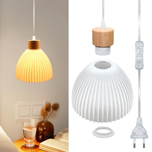 3D Gedruckte Hängelampe Kit mit Stecker, Lampenfassung E27 mit 500CM Transparent Kabe und Weiß 3D Lampenschirm, Pendelleuchte mit Stecker, Lampenkabel mit Schalter, Fassung mit Kabe, Moderner Stil von WPQIUZS