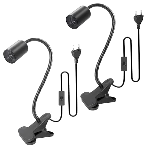 2 Stück E27 Klemmleuchte mit Stecker und 240 CM Kabel, 360°Verstellbarer 35 CM Schwanenhals Lampe, Lampenfassung mit Clip, Klemmleuchte mit Schalter, Klemmlampe mit Stecker, Bettlampe für Schlafzimmer von WPQIUZS