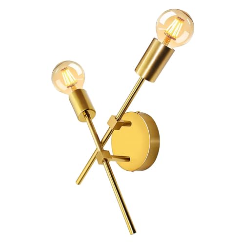 WPQIUZS Wandleuchte innen Schwenkbar mit Doppeltem Lichtarm, E27 Fassung, 2 Flamming Goldene Wandlampe, Vintage Metall Wandbeleuchtung, Badezimmer Spiegellampe, Spiegelleuchte, Rund, Keine Glühbirne von WPQIUZS