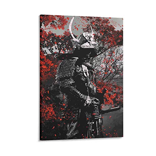 Oni Samurai Poster mit roter Blume, dekoratives Gemälde, Leinwand, Wandkunst, Wohnzimmer, Poster, Schlafzimmer, Gemälde, 30 x 45 cm von WPQL