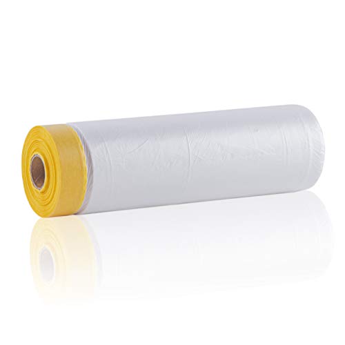 WPTrading - 9 Rollen Goldband-Masker 2100mm x 20m mit Abklebeband für Innen & Außenbereich UV-beständig - Profi Maler-Krepp Abdeckfolie (10my Folie) mit Klebeband stark - Abdeckplane für Malerarbeiten von WPTrading