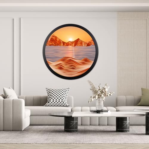 WPUXOY Sandbilder zum Drehen 3D Sandscape moving sand art Rund Glas Tiefsee Sandbild In Bewegung Display Fließender Sand Rahmen,Wand Deko Wohnzimmer Büro,Geschenke, Orange-44cm von WPUXOY