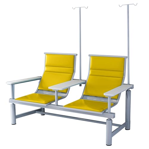 Gepolsterter 2-Sitzer-Empfangsstuhl, Wartezimmerstuhl, Blutentnahmestuhl mit Armlehnen und Infusionsständer für Labore und Kliniken(Yellow) von WPWSDWMX