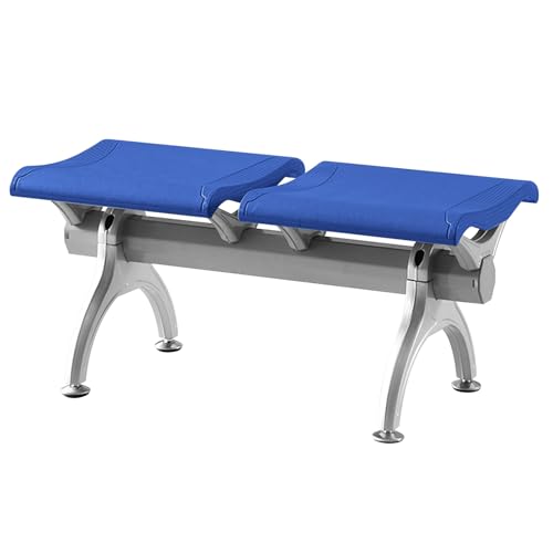 WPWSDWMX 2-Sitzer-Wartezimmerbank, Kaltgewalzter Stahl, Gebogenes Plattendesign, Bürostuhl aus PU-Leder Ohne Armlehnen, für Flughafen, Markt, Schule(Blue) von WPWSDWMX