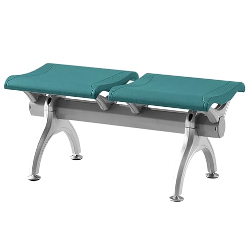 WPWSDWMX 2-Sitzer-Wartezimmerbank, Kaltgewalzter Stahl, Gebogenes Plattendesign, Bürostuhl aus PU-Leder Ohne Armlehnen, für Flughafen, Markt, Schule(Green) von WPWSDWMX