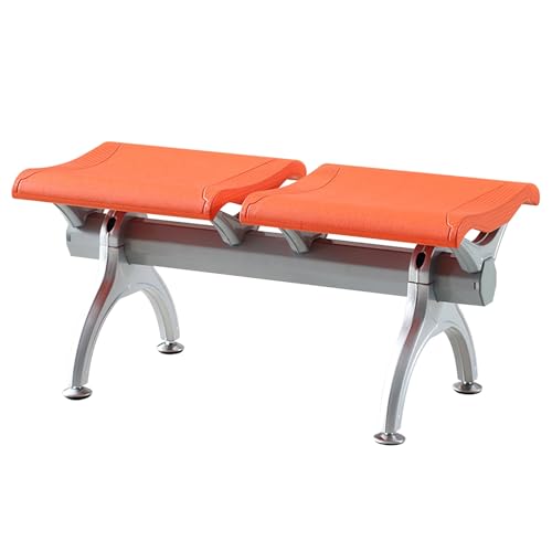 WPWSDWMX 2-Sitzer-Wartezimmerbank, Kaltgewalzter Stahl, Gebogenes Plattendesign, Bürostuhl aus PU-Leder Ohne Armlehnen, für Flughafen, Markt, Schule(Orange) von WPWSDWMX