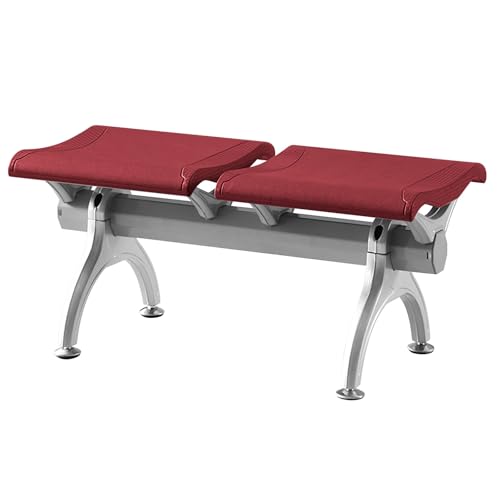 WPWSDWMX 2-Sitzer-Wartezimmerbank, Kaltgewalzter Stahl, Gebogenes Plattendesign, Bürostuhl aus PU-Leder Ohne Armlehnen, für Flughafen, Markt, Schule(Red) von WPWSDWMX