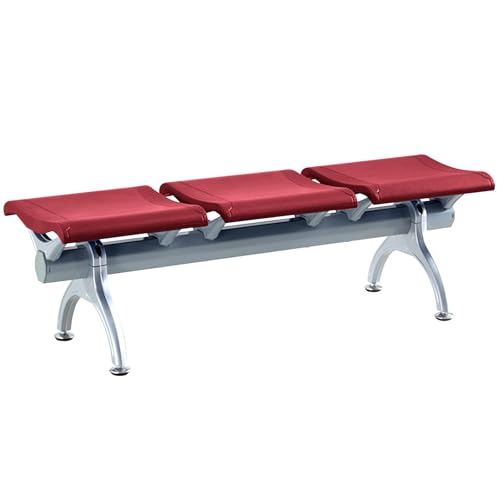 WPWSDWMX 3-Sitzer-Wartezimmerstühle, Empfangsstühle ohne Armlehnen, Lobby-Sitzbänke mit Rutschfesten Fußpolstern und Komfortabler, Gebogener Platte(Red) von WPWSDWMX