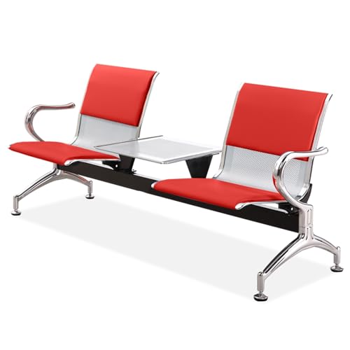WPWSDWMX Flughafen-Empfangsbank mit Tisch, Büro-Gästestuhl mit Armlehne und Rückenlehne, Leder-Empfangsstuhl für Unternehmen(Red) von WPWSDWMX