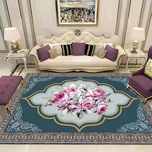 WQ-BBB Keine Allergien Spiel Kaffeetisch Teppichboden Klassische Dekoration im europäischen Stil grau blau rosa gelb einfach zu pflegen Teppichs 160X180cm von WQ-BBB