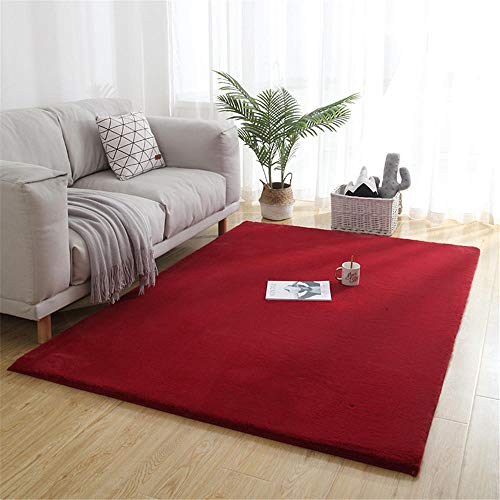 WQ-BBB Modern Home Teppich,Fell rotes teppch, künstliches Kaninchenhaar teppic,verdicktes verschlüsseltes Plüsch tepich,pflegeleicht teppcih,hübscher Teppich 50 * 80cm von WQ-BBB