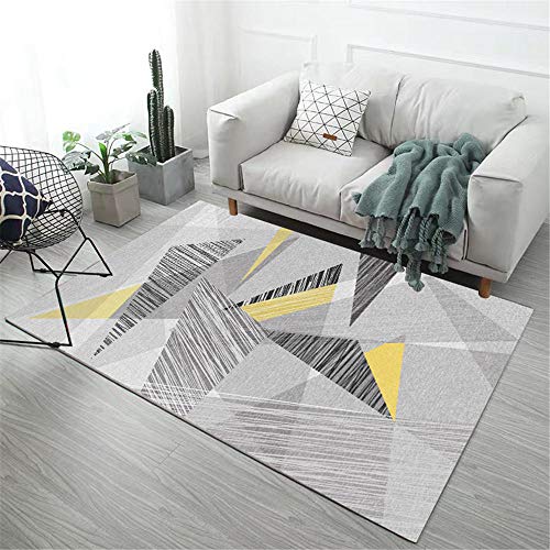 WQ-BBB Schlafzimmer Teppiche Minimalistisch raumdekoration Esszimmer Vorleger Grau schwarz gelb geometrisch gestreifte Dekoration einfach zu verstauen Teppich 120X180cm von WQ-BBB