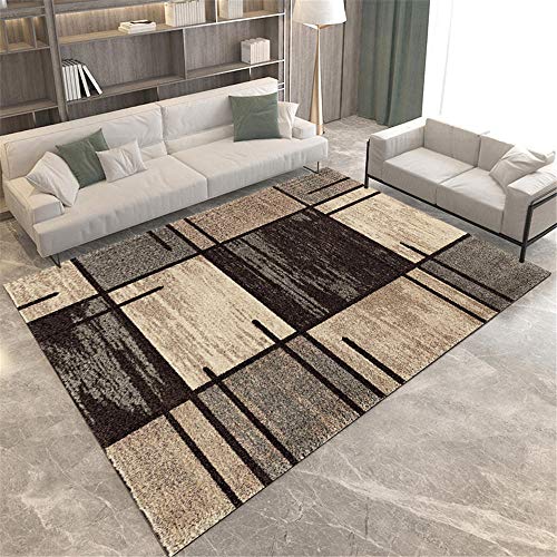 WQ-BBB Staubdicht tepppich Meliertes braunes graues Quadratstreifen-Design wasseraufnahme super weich wohnzimmerteppich 120X160cm von WQ-BBB