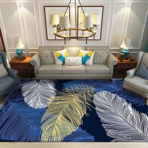 WQ-BBB Tatami Teppich Starke Abriebfestigkeit Modische Federdekoration dunkelblau gelb weiß Teppichs Schlafzimme 60X90cm von WQ-BBB
