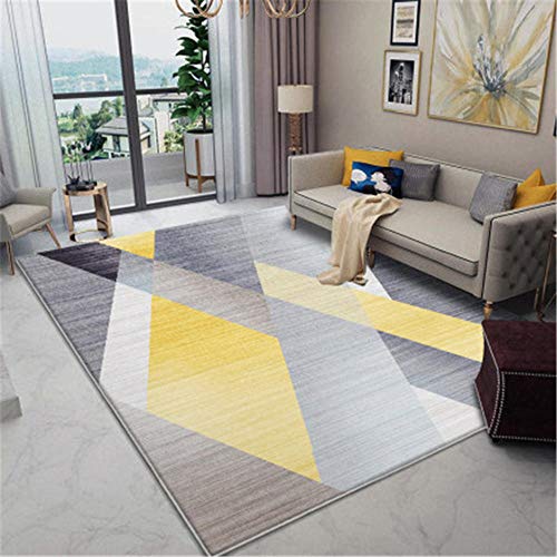 WQ-BBB Teppich Kurzes Haar Langlebig Auslegware kuche tepppich staubdicht Halls Teppiche Geometrisches Mosaik in Braun, Grau, Gelb, Beige Rugs 120X160cm von WQ-BBB