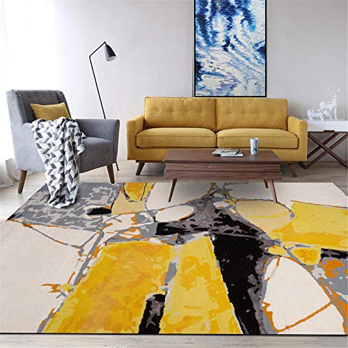 WQ-BBB Teppich Modernes staubdicht Carpets Schwarz weiß grau gelb abstrakt Zimmers Teppichboden Einfachheit Salon Auslegware 160X230cm von WQ-BBB