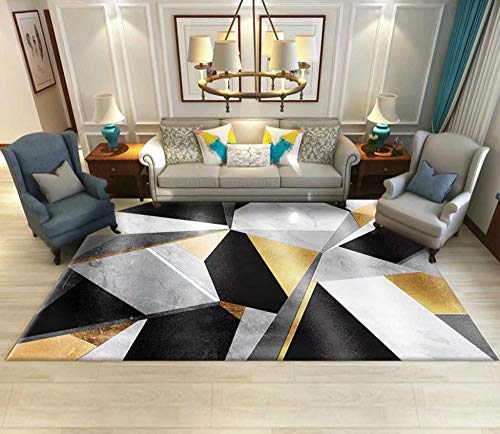 WQ-BBB Teppich Pflegeleicht Teppichen Home Teppich umweltfreundlich waschbar Hall Teppichs Unregelmäßiges Muster heterosexuell geschnitten schwarz grau Gold weiß Rug 80X120cm von WQ-BBB