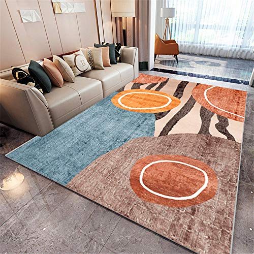 WQ-BBB Teppichs Wasseraufnahme Hygroskopisch Teppichboden Deko Teppich pflegeleicht Zimmer Teppiches Orange braunes blaues geometrisches kreisförmiges Muster Rugs 150X200cm von WQ-BBB