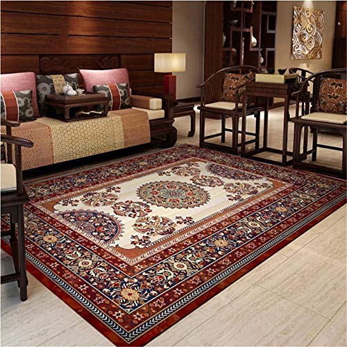 WQ-BBB Umweltfreundlich Esszimmer Vorleger Orientalische Dekoration im klassischen Stil tepiche für Wohnzimmer braun rot weiß pflegeleicht einfach zu verstauen Teppich 150X200cm von WQ-BBB