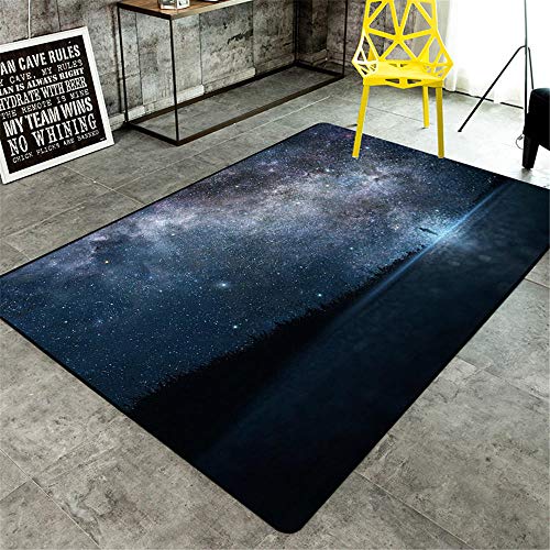 WQ-BBB Waschbar Teppich kurzflor Dunkle Nacht Sternenhimmel Dekoration schalldicht modernes teppch schwarz blauEsstisch Wohnzimmer Empfangsbereich teppch80X120cm von WQ-BBB