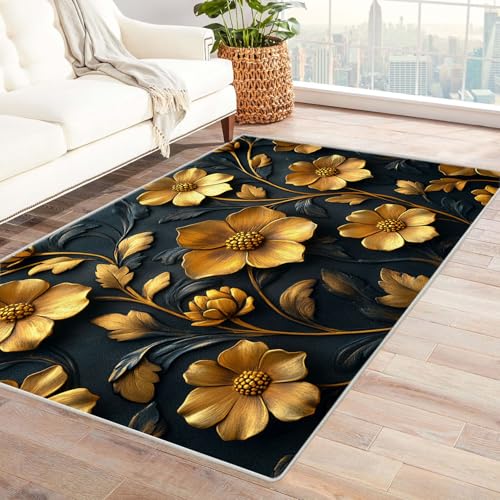 WQBQKKX 3D Boho Kurzflor Teppich Schlafzimmer Abstrakt Haus Dekoration Wohnzimmer Rutschfester Rug Eingangstürmatte Ocean Kinderkrabbel Carpet(Gold 48)-210x270cm von WQBQKKX