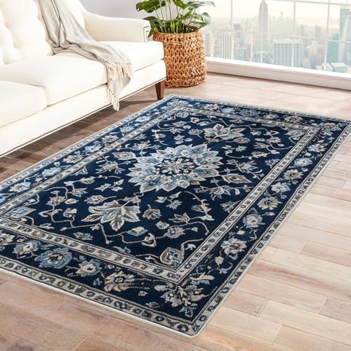 WQBQKKX 3D Boho Kurzflor Teppich Schlafzimmer Bohème Teppich Wohnzimmer Schlafzimmer Weich Kurzflor & Waschbar & rutschfest Rug(Blau 3)-180x240cm von WQBQKKX