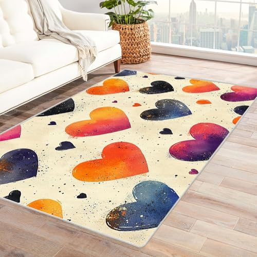 WQBQKKX 3D Boho Kurzflor Teppich Schlafzimmer Bunt Wohnzimmer Schlafzimmer Dekor Kinder Spielmatte Küche Korridor Essbereich Teppich(Orange 13)-60x90cm von WQBQKKX
