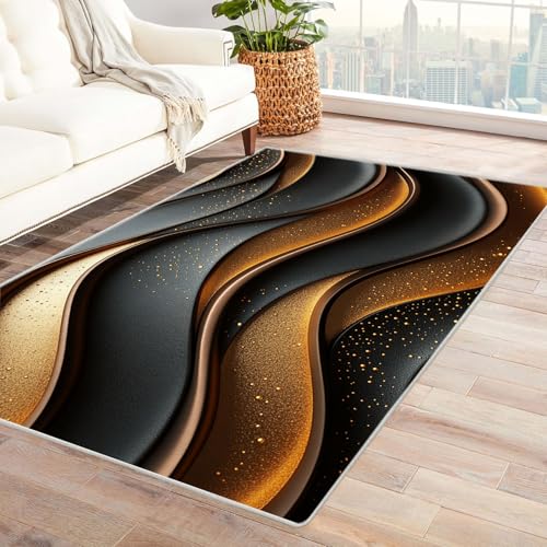 WQBQKKX 3D Boho Kurzflor Teppich Schlafzimmer Textur Schlafzimmerteppich, Waschbarerteppich, Rutschfester Teppich, für Küche, Flur, Esszimmer(Gold 33)-120x150cm von WQBQKKX