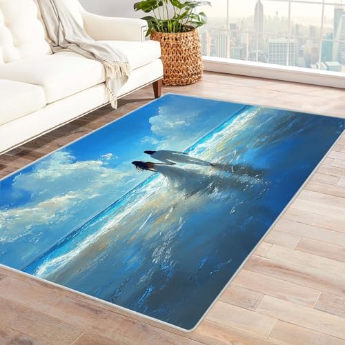 WQBQKKX 3D Home Teppich Wohnzimmer Ozean Carpet Abstraktes Meer ideal fürs Wohnzimmer, Schlafzimmer und Kinderzimmer auch als Badematte Rug(Blau)-90x150cm von WQBQKKX